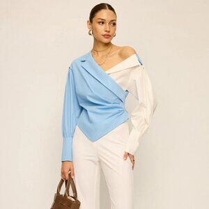 Commense Two-Tone Asymmetric Off-Shoulder Shirt NWT, Size M